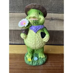 Turtle In Cowboy Hat With Flower Resin Statue 9”’tall